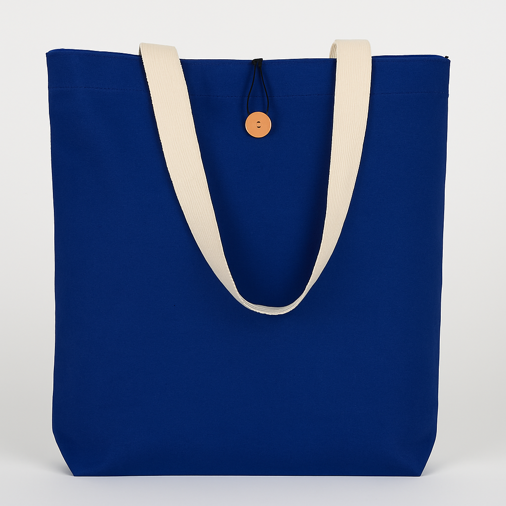 Button Closure Cotton Canvas Tote Bag with Natural Handles