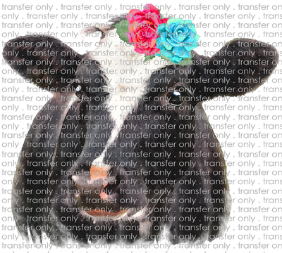 ANM 7 Black and White Watercolor Cow with Flowers