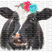 ANM 7 Black and White Watercolor Cow with Flowers