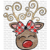 CHR 122 Reindeer Bow White and Red Plaid