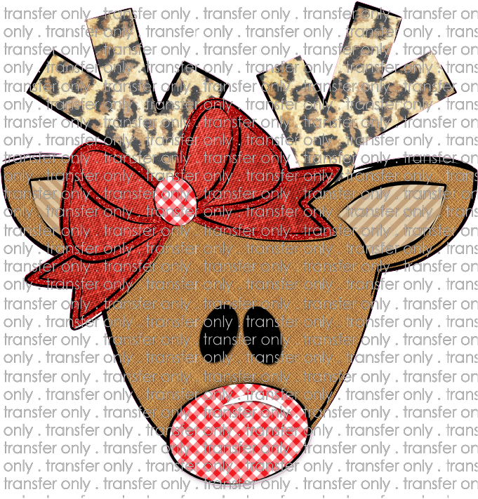 CHR 236 Reindeer Leopard Antlers Gingham Nose Red Bow
