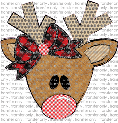 CHR 238 Reindeer Dot Antlers Gingham Nose Buffalo Bow