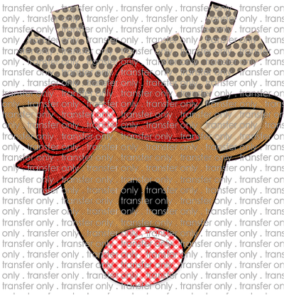 CHR 239 Reindeer Dot Antlers Gingham Nose Red Bow