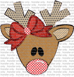 CHR 239 Reindeer Dot Antlers Gingham Nose Red Bow