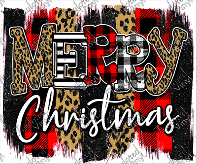 CHR 468 Merry Christmas Plaid Leopard Brushstroke