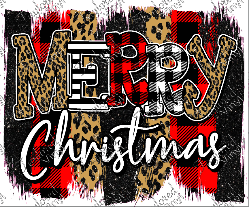 CHR 468 Merry Christmas Plaid Leopard Brushstroke