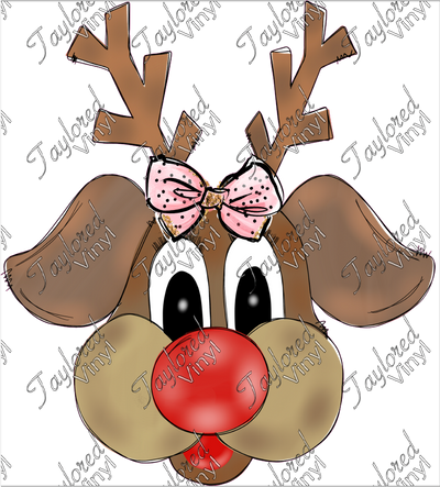 CHR 521 Reindeer Pink Bow Doodle