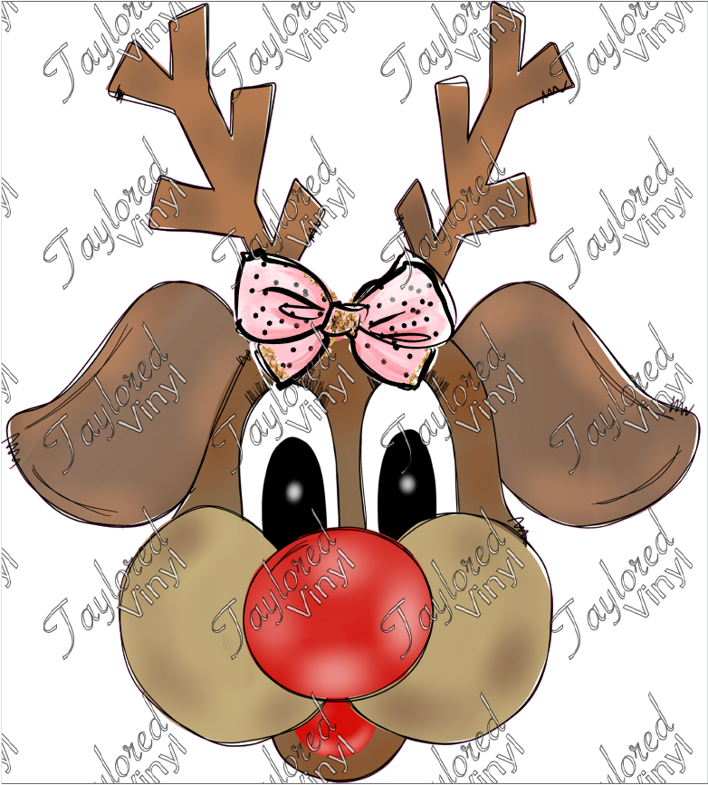 CHR 521 Reindeer Pink Bow Doodle