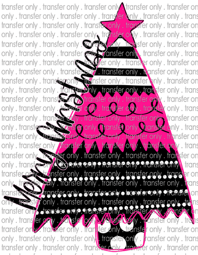 CHR 678 Black Pink Stripe Merry Christmas Tree