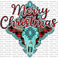 CHR 683 Merry Christmas Blue Western Skull