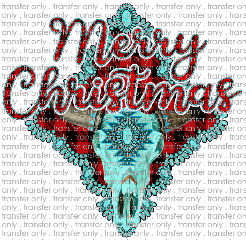 CHR 683 Merry Christmas Blue Western Skull