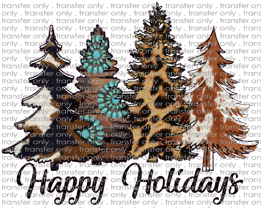 CHR 689 Happy Holidays Cow Hide Trees