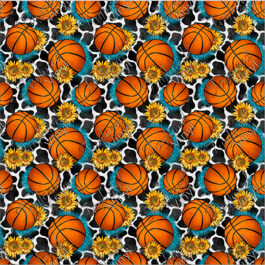 P-SPT-75 Western Basketball with Cowhide and Sunflowers