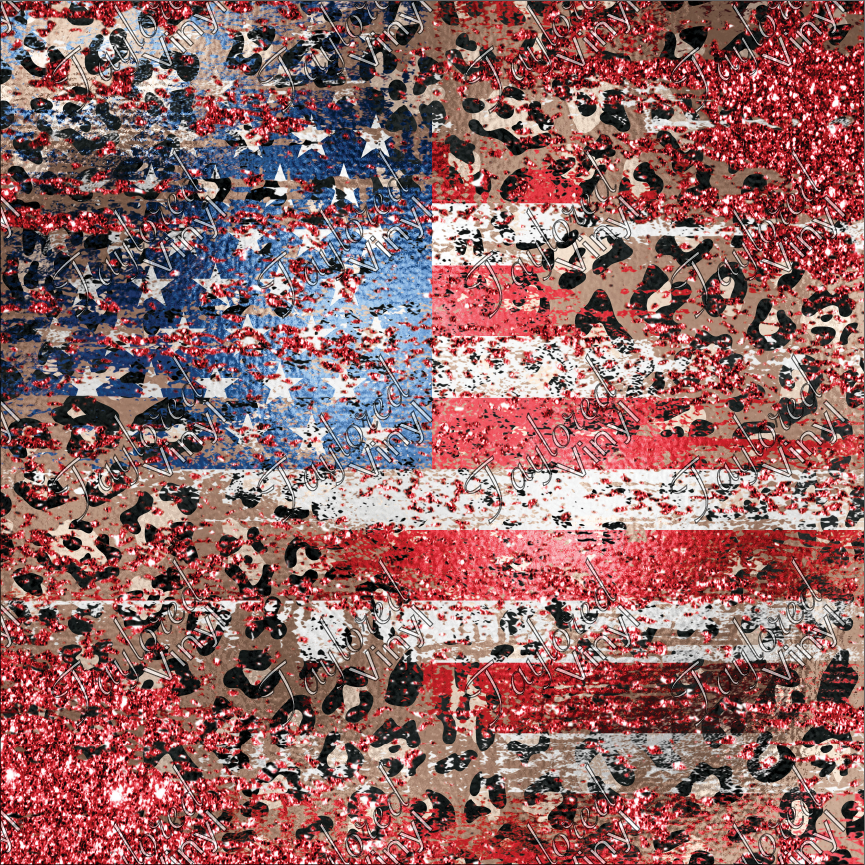 P-USA-87 American Flag Faux Glitter Leopard Faux Foil