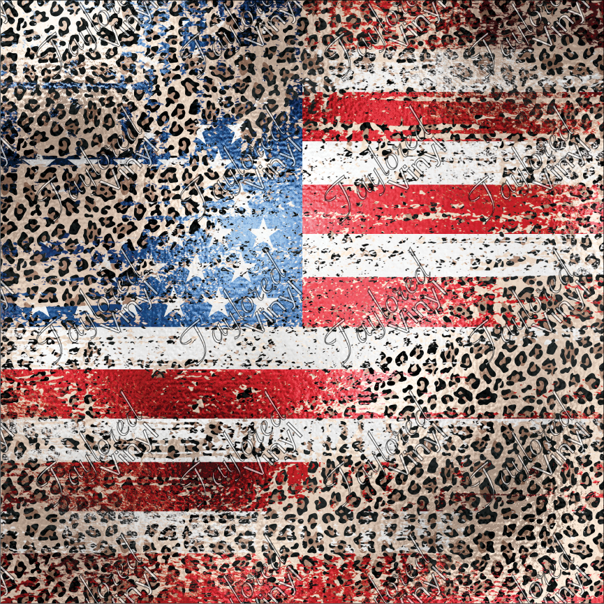 P-USA-89 Distressed Leopard American Flag Faux Foil