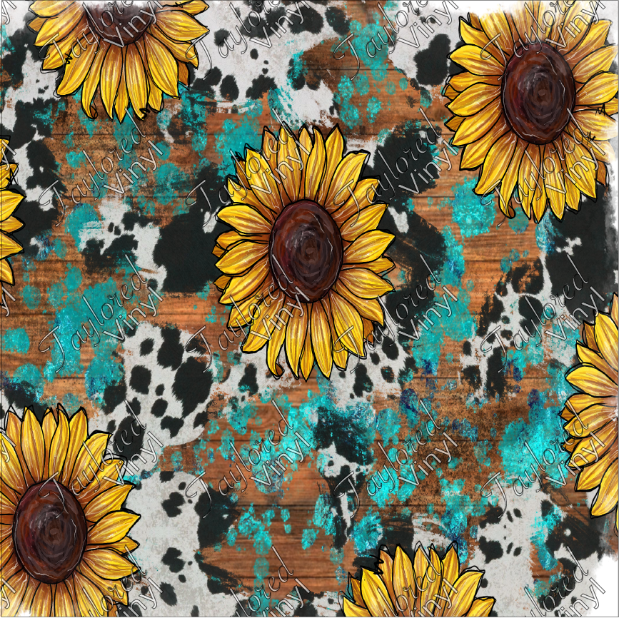 P-WES-122 Sunflowers Turq Cowhide