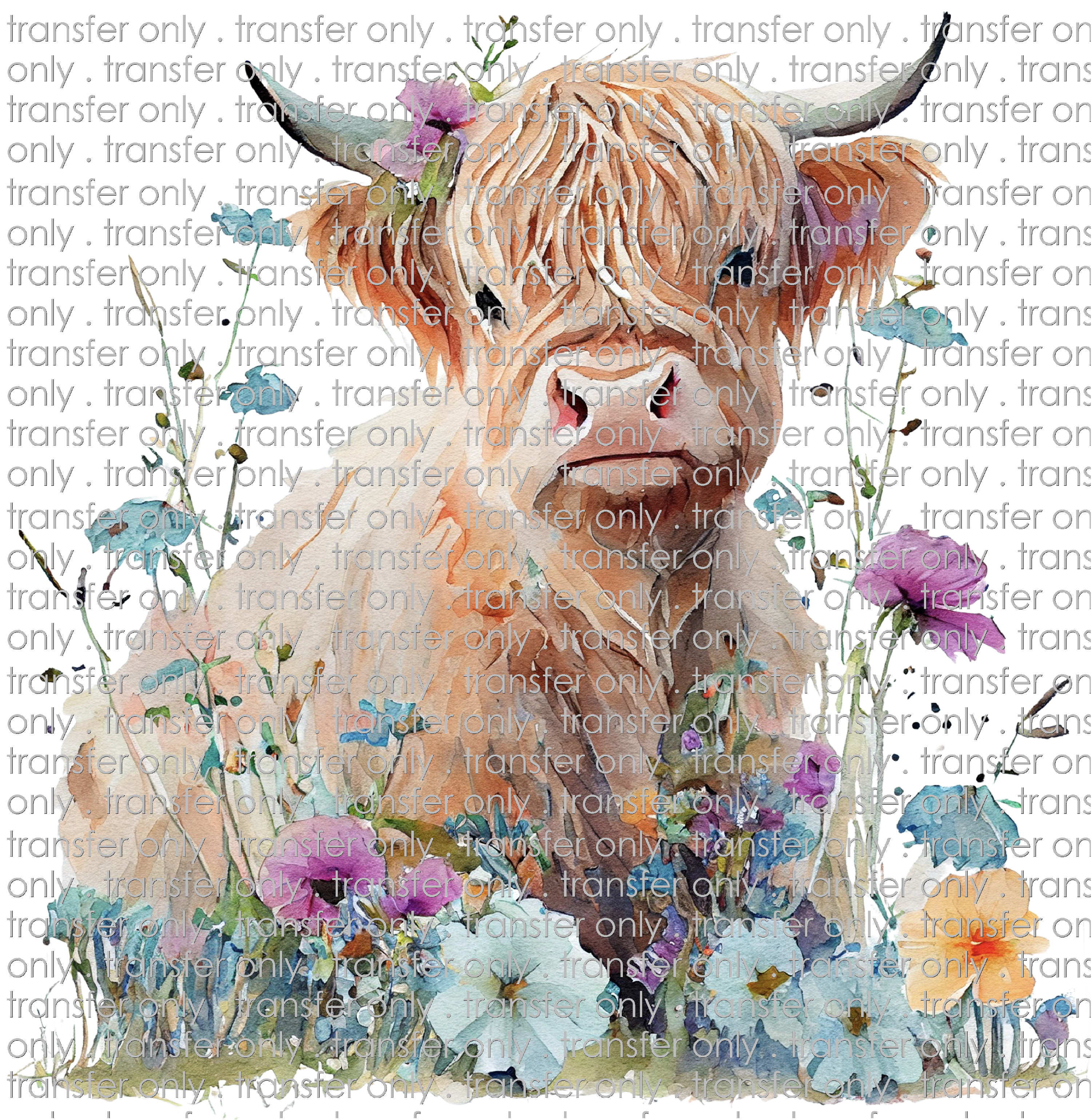 Jumbo scale) floral highland cattle - Fabric