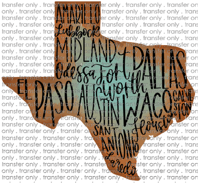 TX 92 Texas Cities Turquoise