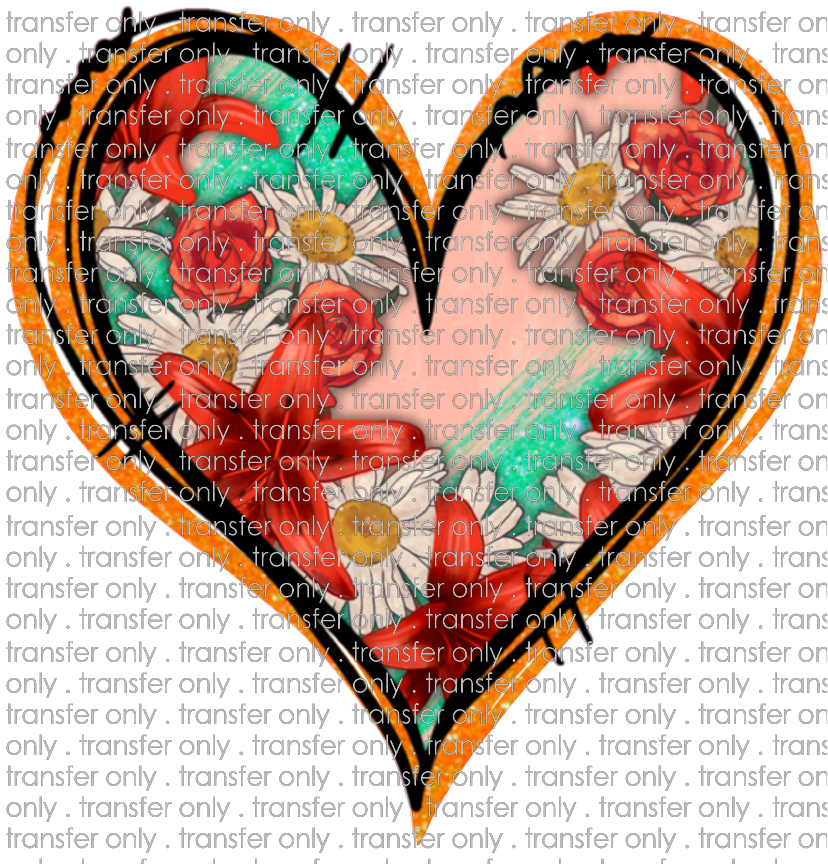 VAL 221 Floral Orange Glitter Heart