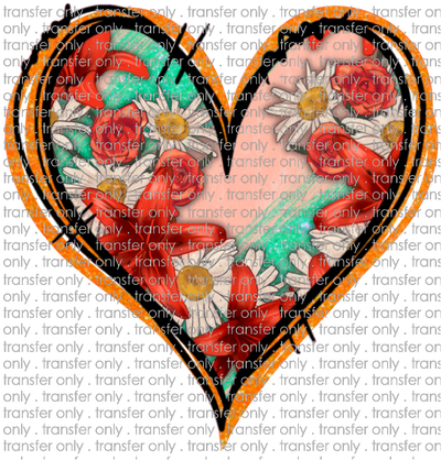 VAL 221 Floral Orange Glitter Heart