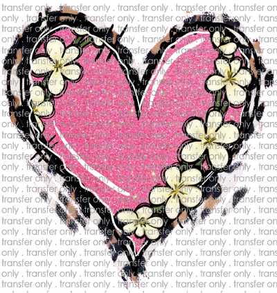 VAL 222 Floral Leopard Pink Glitter Heart