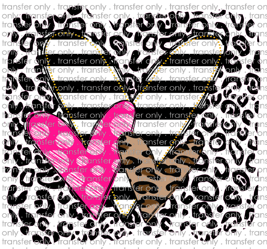 VAL 235 Hearts Black Leopard Background Stripe Pink Doodle